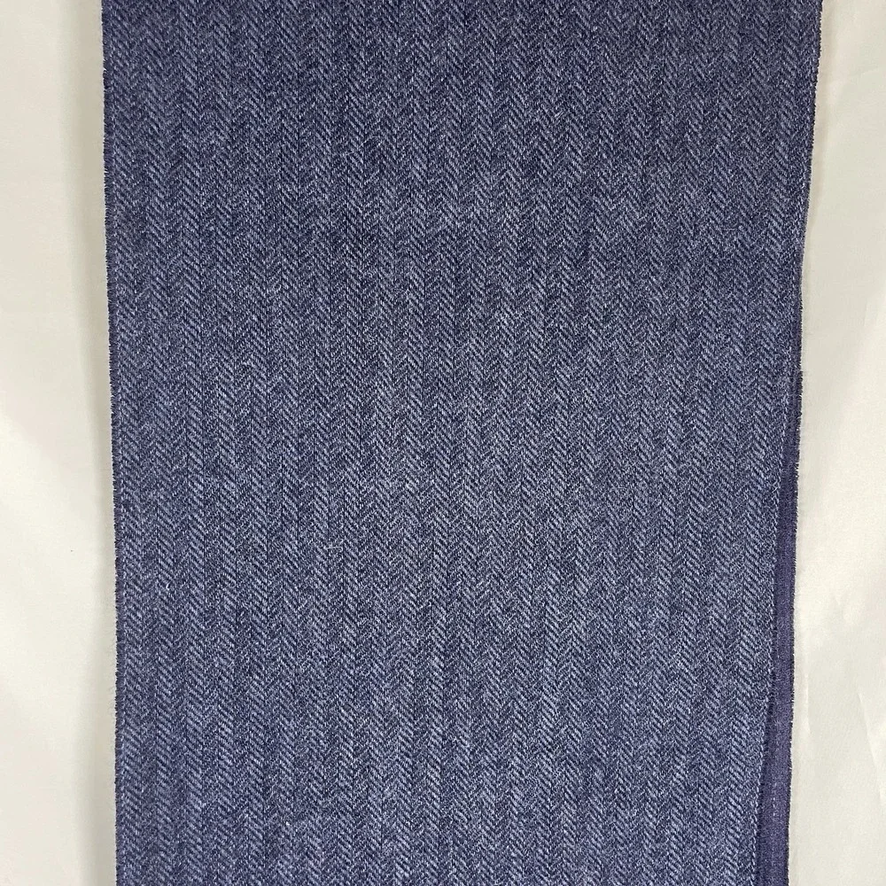 J Crew Cashmere Reversible Scarf Mens 65x12 Navy Herringbone Pin Stripe Fringe